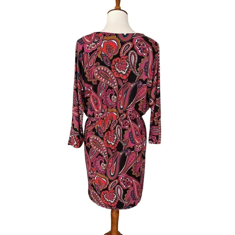 Trina Turk Birch 3/4 Sleeve Multicolor Paisley Stretch Blouson Dress Size L - Picture 2 of 13